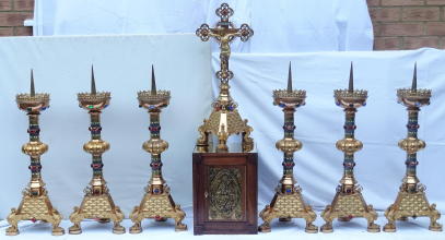 High Altar Set of Candlesticks and Crucifix